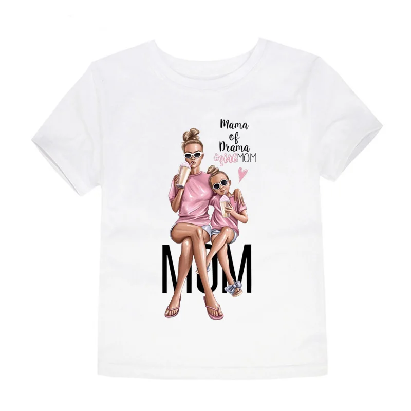 Fashion Mom And Daughter Harajuku White Tshirt Parent-child Clothing Casual Lovely Short Sleeve Women T shirt O-Neck Tees