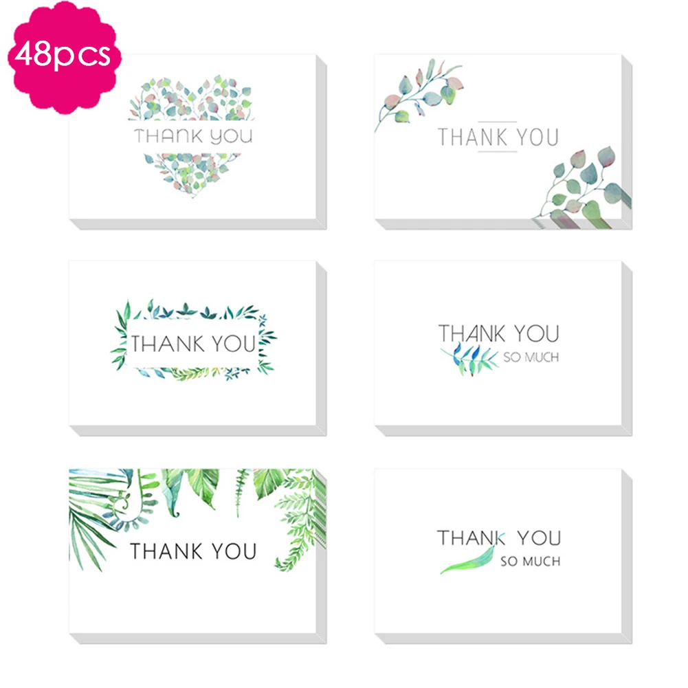 

48PC THANK YOU Invitations Cards With Envelope Green Leaves Greeting Cards for Wedding Baby Shower Bridal Bussiness Anniversary