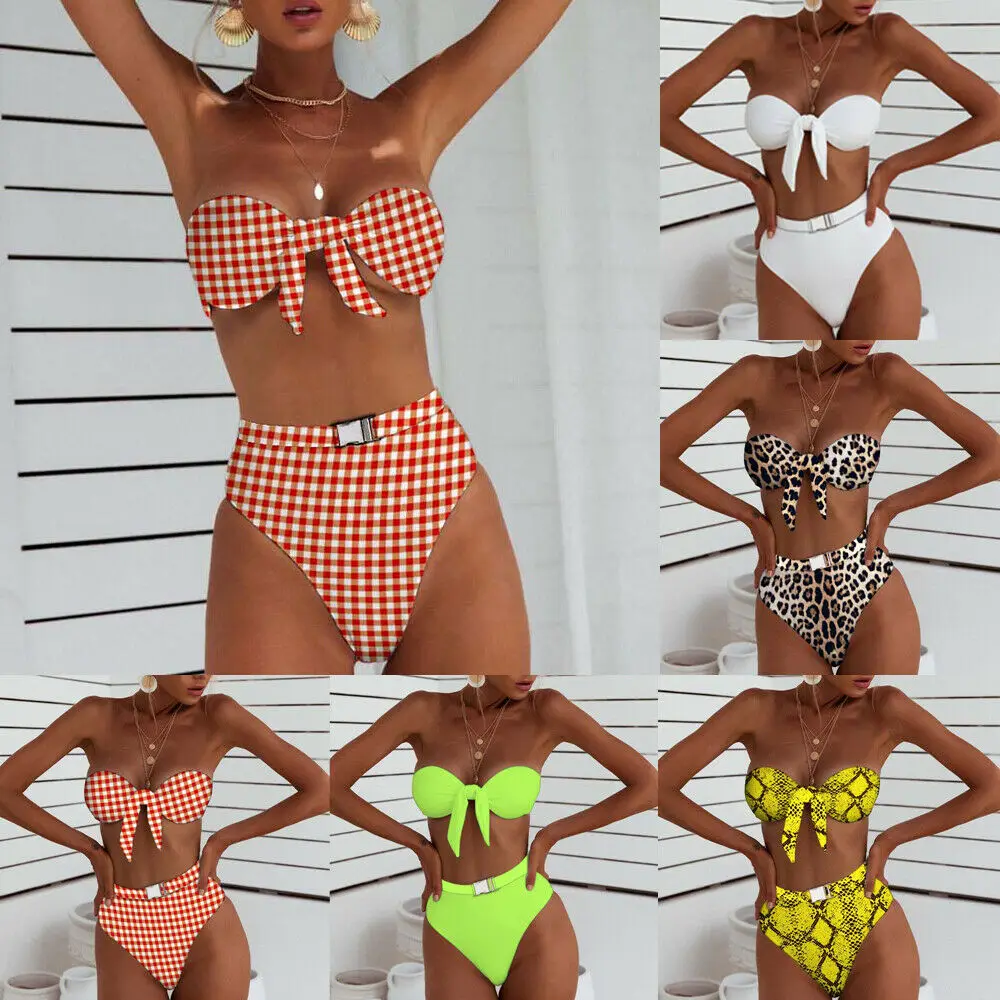 

2019 New Leopard Snakeskin Plaid Bikini Set Brazillian Swimsuit Women Sexy Cold Shoulder Swimwear Female Biquini Maillot De Bain