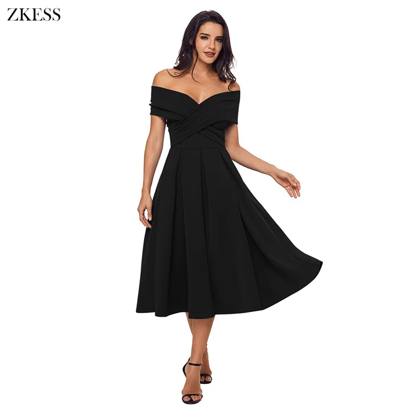 Black-Crossed-Off-Shoulder-Fit-and-flare-Prom-Dress-LC61877-2-3 