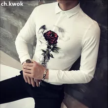 CH. КВОК розами Мужская мода Сорочки для жениха свадебное платье мужской Рубашки для мальчиков одежда с длинным рукавом отложным воротником Подпушка воротник для вечеринок и торжеств человек Рубашки для мальчиков