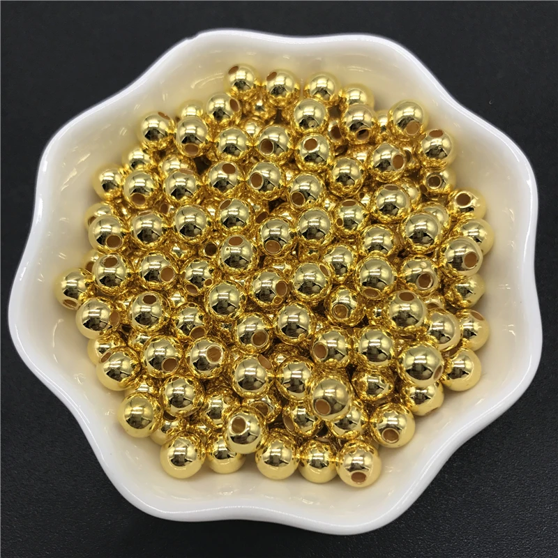 NEW 50Pcs 8mm Golden Acrylic Round Pearl Spacer Loose Beads Jewelry Making