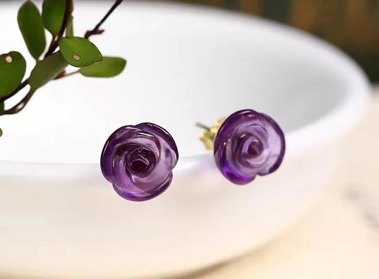 

amethyst carved flower earrings s925 10*5mm wholesale beads nature FPPJ free shipping