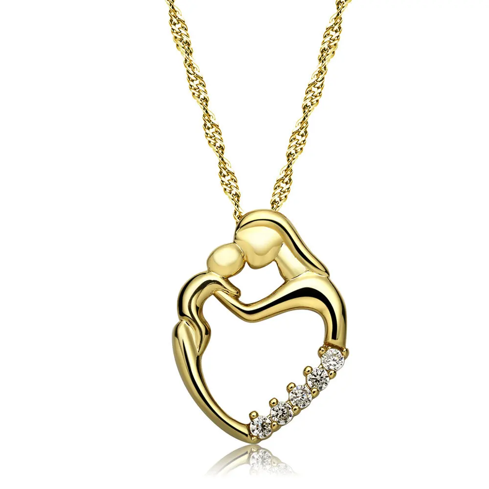 808 магазин Fine Jewelry мать ребенок в форме сердца ожерелье Мода женщин кристалл кулон ожерелье ювелирные изделия Свадебный Рождественский подарок - Цвет камня: Gold
