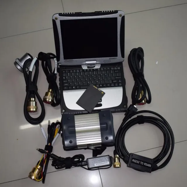 Best Price mb star c3 multiplexer with RS232 to RS485 and five cables with computer cf19 super ssd software in laptop ready to work