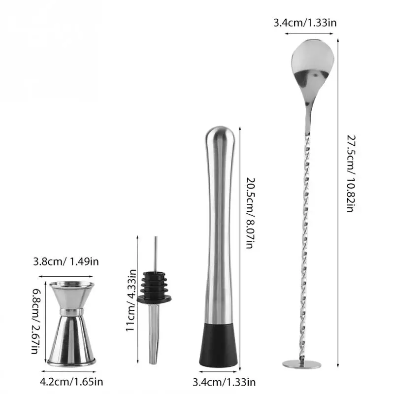 Хит, 4 шт. набор, прочный шейкер из нержавеющей стали, миксер, бармен, набор инструментов для дома, кухонная ложка, мерная чашка, барный инструмент - Цвет: A