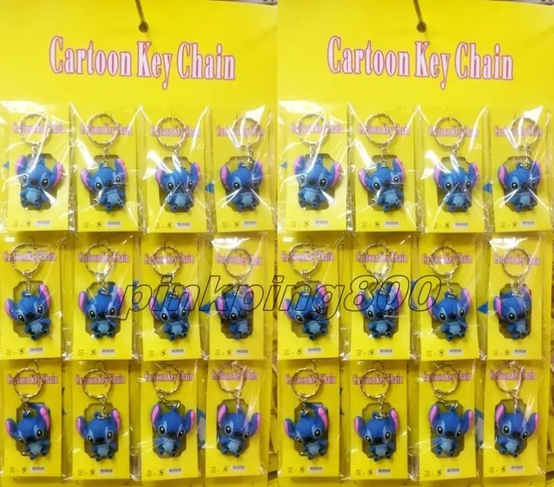

New 12Pcs Popular Stitch Cartoon Key Chains Metal 3D Stereo Key Ring D34