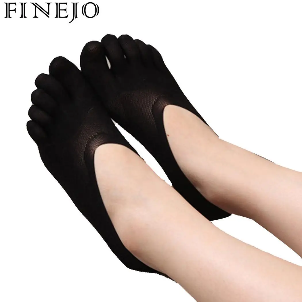 FINEJO/1 пара, модные женские носки, ультратонкие носки-башмачки с закрытым носком и пятью носками, Женские Летние Стильные черные, белые, серые