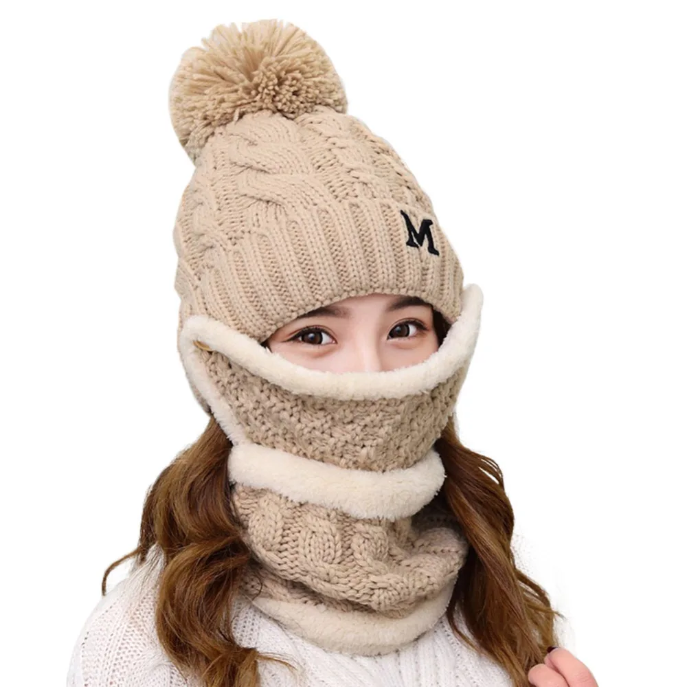 Hat Female Mask Scarf Warm Womens Beanie Winter Hat Scarf Masks Ear Set