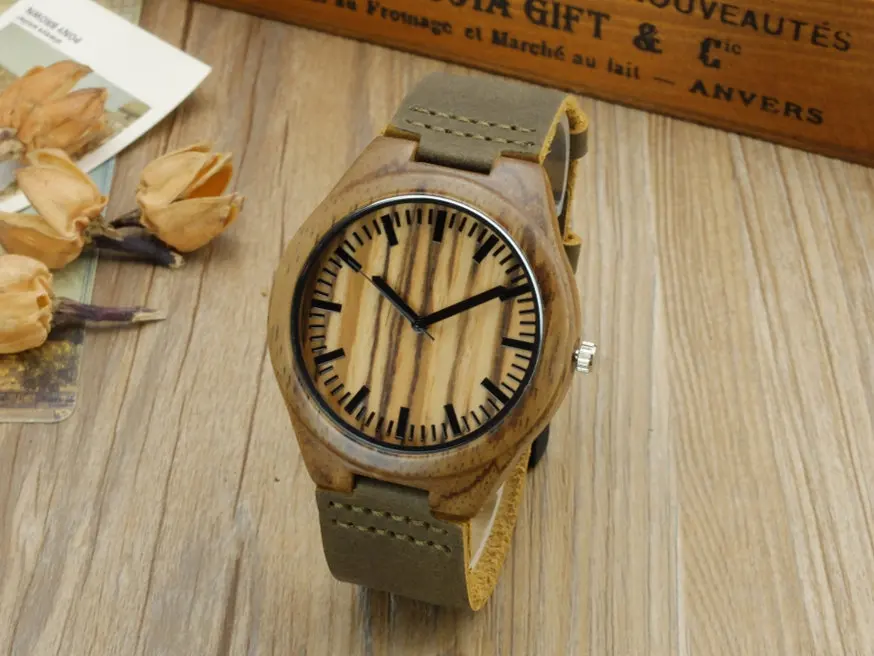 Zazac casual relógios de madeira preta relógio