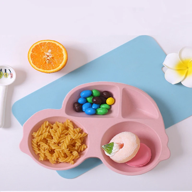 GZZT Baby Dishes Plate Lunch Box Bamboo Fiber Cute Cartoon Feeding Toddler Tableware Children Dinnerware Set