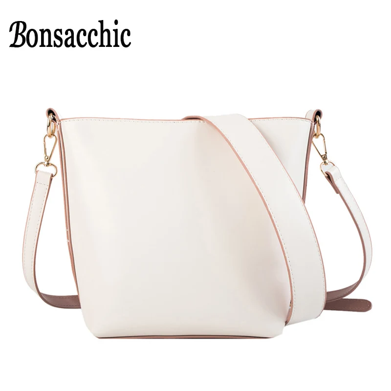 Bonsacchic белые сумки ведро женские кожаные сумочки Роскошные Дизайнерские летние