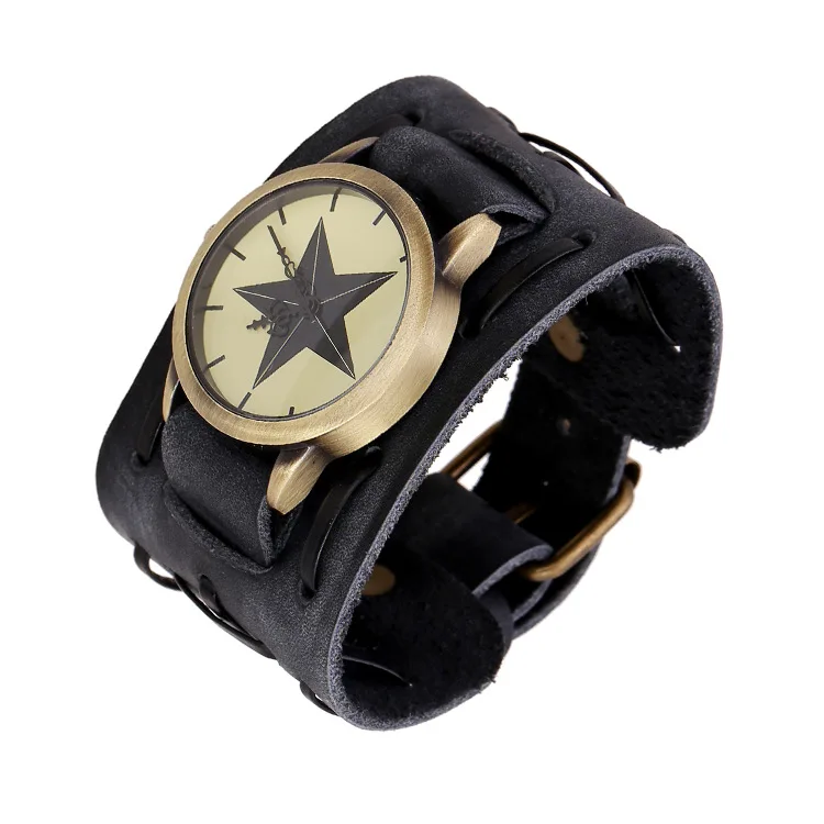 Fashion Jewelry Wide Genuine Leather Watch Bracelets Chain Handmade