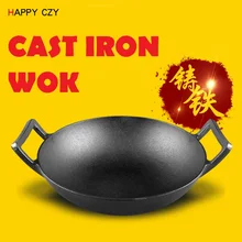 Hohe qualität 32 CM Flachen boden gusseisen altmodische manuelle verdickung gusseisen wok keine beschichtung japanischen wok chinesischen wok