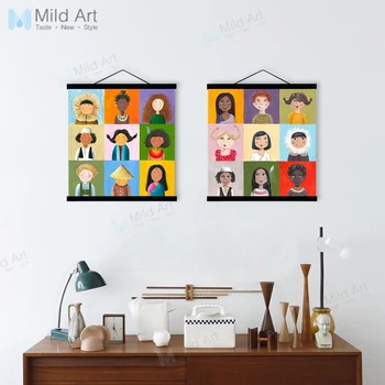 

Colorful World Children Wooden Framed Art Prints Kids Baby Classroom Wall Painting Picture Home Decoration Canvas Posters Scroll