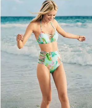 

Sexy Floral Push Up Bikini Set Ruched Bikinis Women Wrinkled Bandage Swimsuit Hollow Out Swimwear High Waist Brazilian Biquini