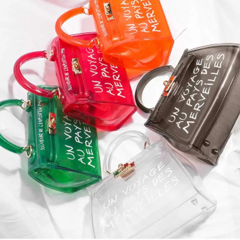 

Bags For Woman HOT Clear Transparent PVC Bag Jelly Shoulder Bag Beach Letter Candy Woman Crossbody Luxury Sac Femme