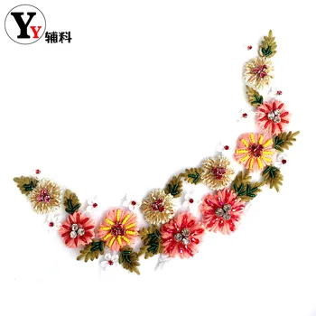 

fashion Flower Sequins beaded Sweater cloth Embroidery patch Applique Handmade Rhinestone nail bead 3D patch for dress DIY hat