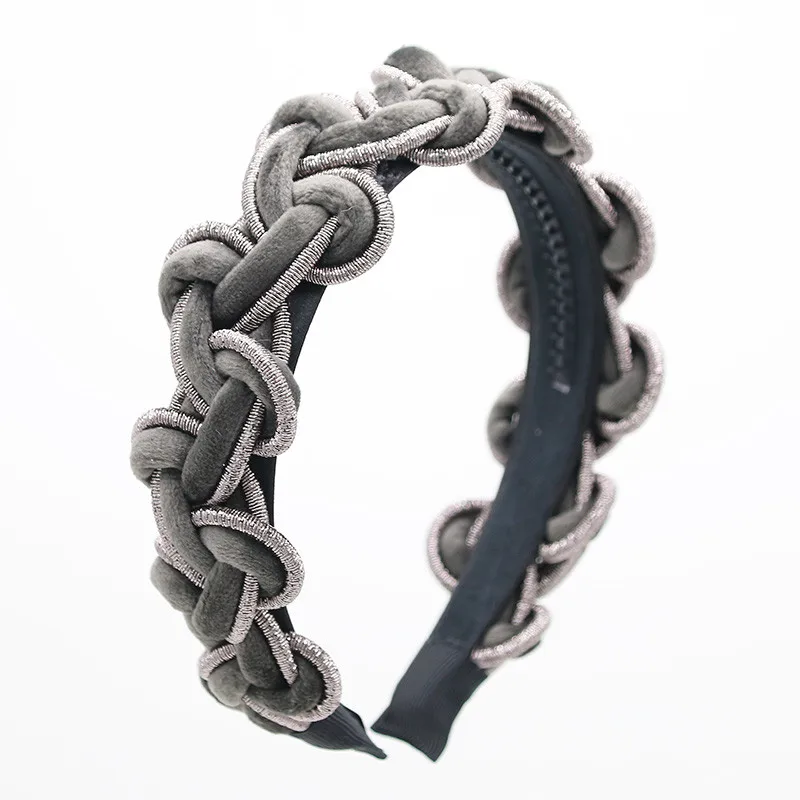 BC широкие плетеные бархатные 3 см широкие простые дизайнерские повязки для волос женские аксессуары для волос зимние повязки для волос - Цвет: gray-gray