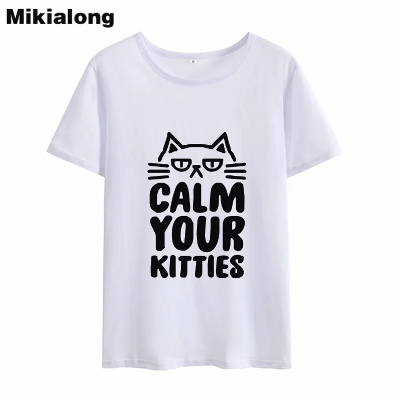 OLN Cat футболка Женская Harajuku Kawaii летняя Femme 2018 корейский стиль с круглым вырезом