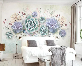 

beibehang wallpaper 3d on the wall Small fresh succulents watercolor 3d wallpaper home decor tv background wall papel de parede