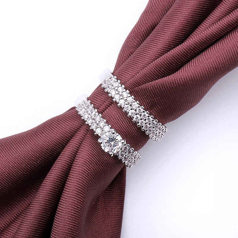 Copper Beauty Pair Crystal Jewelry Promise Double Rings For Couples Men Women Silver Color Pairs Wedding Rings Set