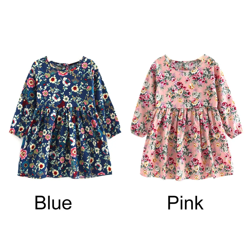 

Pretty Girls Dress Lovely Floral Print Long Sleeve Flower Kids Dress Baby Girl Clothes Princess Dresses Spring Autumn 2 Colors