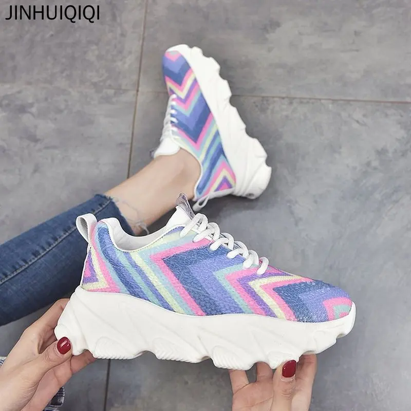 

Women Shoes 2019 New Chunky Sneakers For Women Vulcanize Shoes Casual Fashion Dad Shoes Platform Sneakers Basket Femme Rainbow