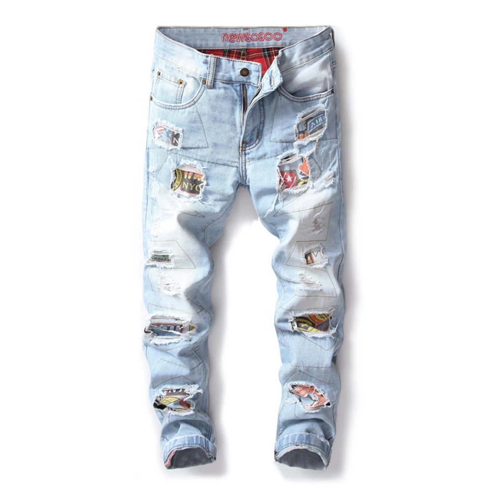 

Size 28-38 2019 New Designer Ripped Jeans for Men Vintage Patchwork Skinny Jeans High Quality Denim Blue Pants Plus Size Clothes