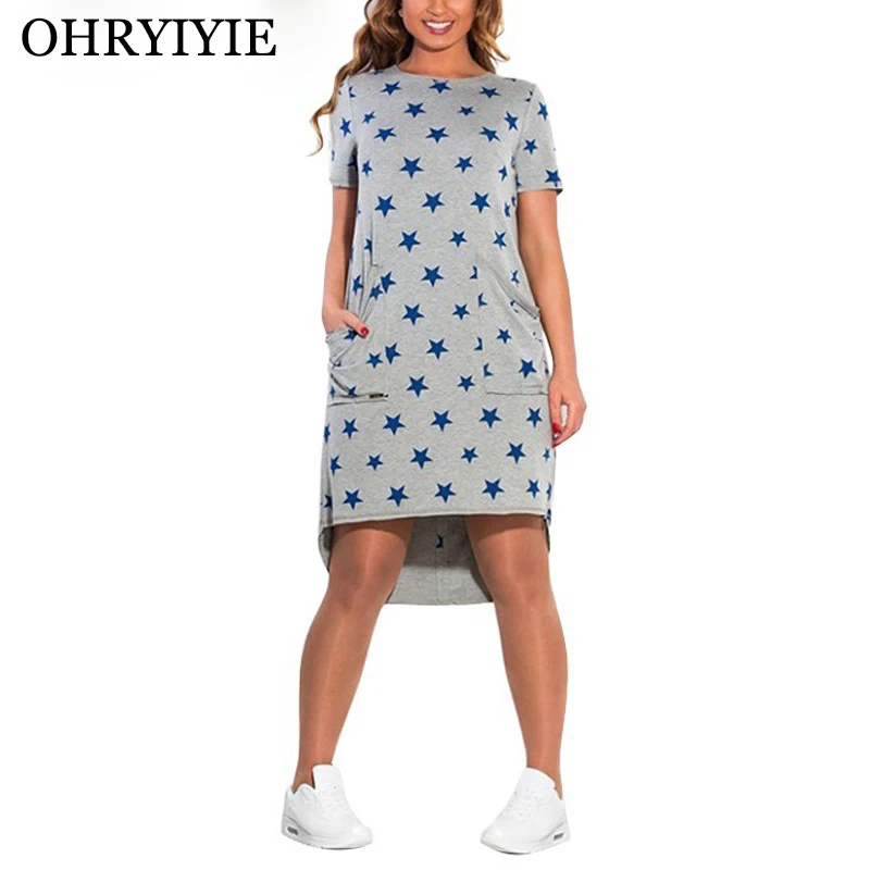 Женское платье с принтом пятиконечной звезды OHRYIYIE летнее свободное круглым