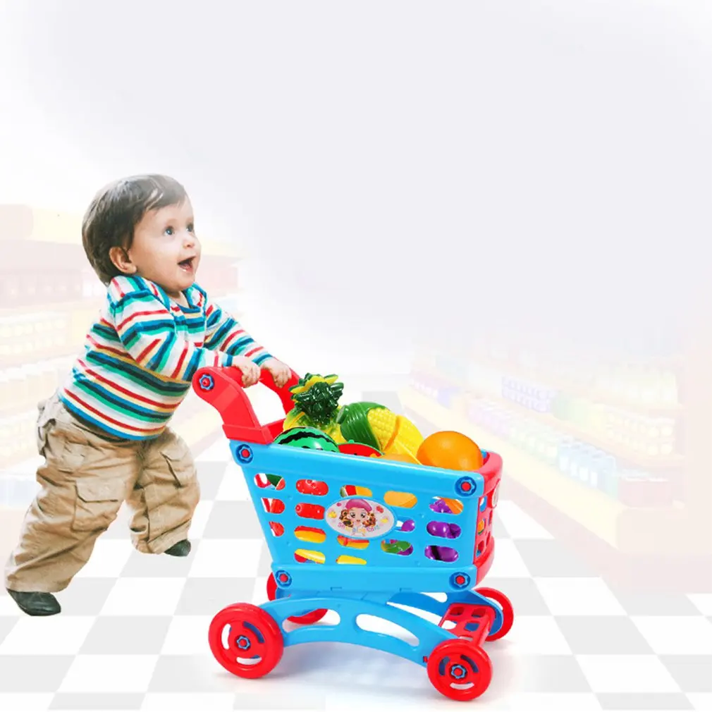 Pretend Play Toy Simulation Supermarket Shopping Cart Mini Plastic Trolley Play Toy Gift for Children Play Role in Pretend Game