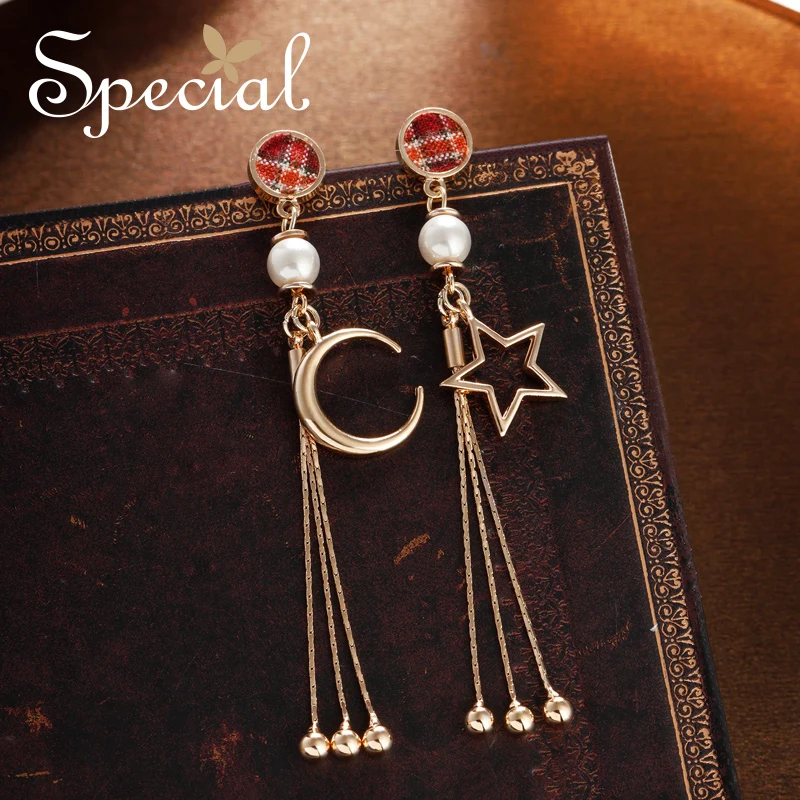 

Special moonshine tassel S925 silver pin asymmetrical ear female face slimming without ear piercings S1857E
