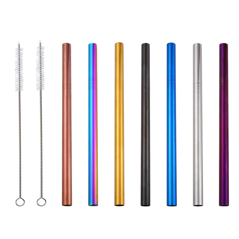 

1Pcs 304 Stainless Steel Straws Bubble Tea Diameter 12mm Reusable Drinking Straw Milk Tea Rainbow Metal Straw With Brush
