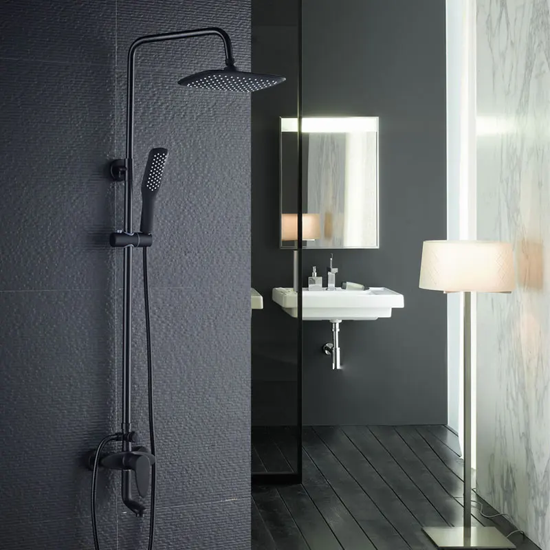 Настенные черный душ система ванной кран Масло Втирают Латунь Смеситель для душа комплект смесители 0046