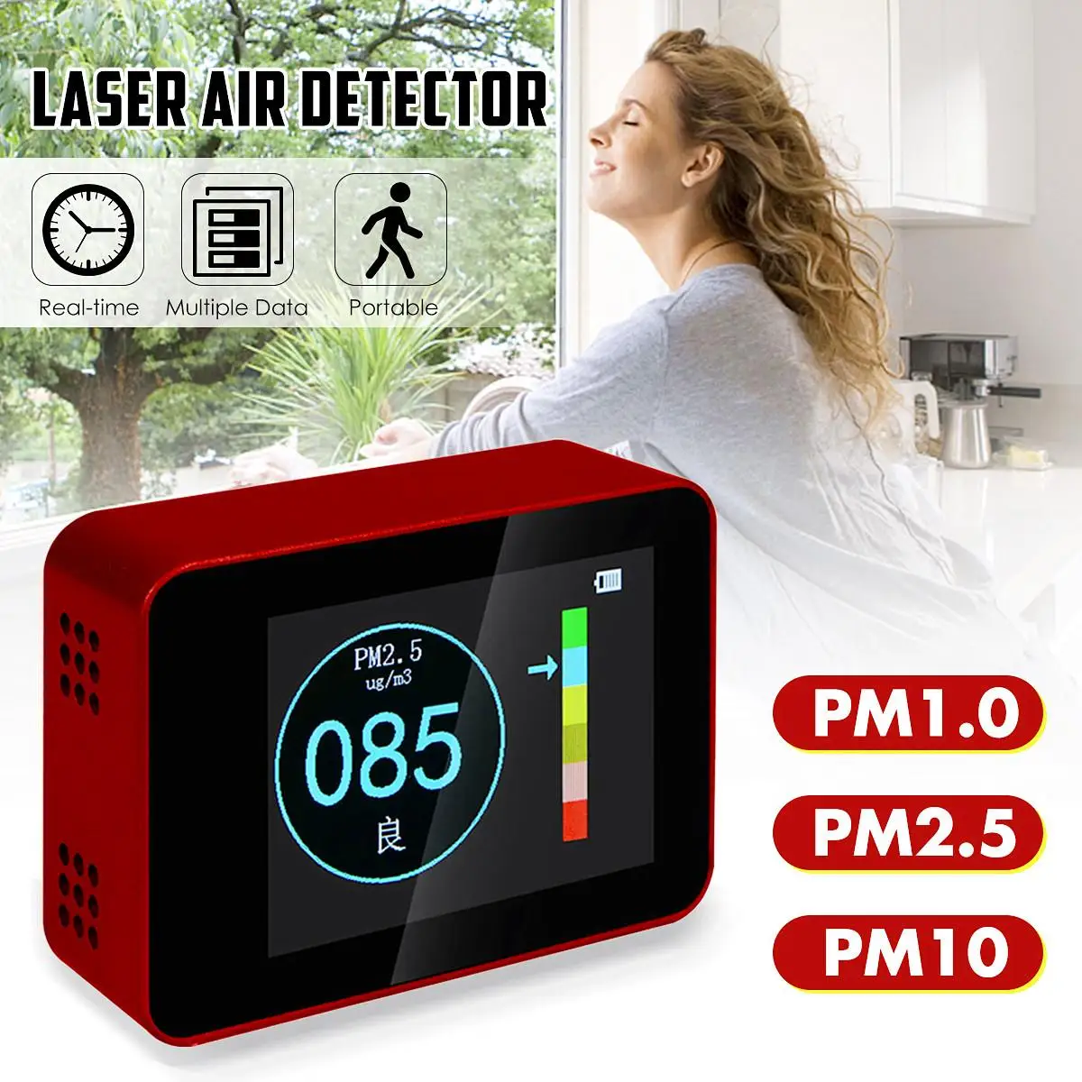 

Portable Digital Air Quality Monitor Laser PM1.0 PM2.5 PM10 Detector Home Office Car Gas Analyzer Air Quality LCD Tester Meter