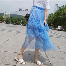 Новое поступление, Весенняя шикарная юбка в гонконгском стиле, летняя юбка из тюля элегантная складчатая юбка