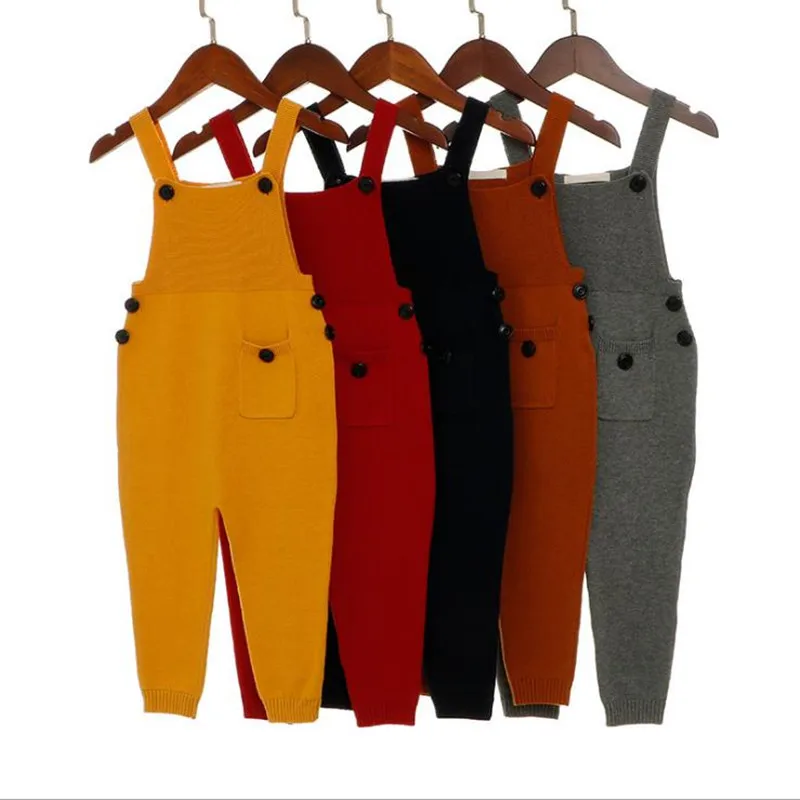 

2018 Autumn Spring Children Overalls Infant Toddler Baby boys girls Solid Botton Pants Kids Soft KnittedSuspender Pants Hot Sale