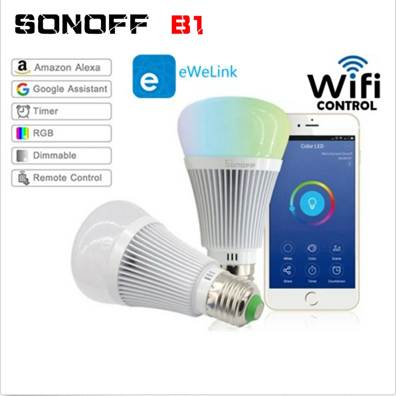 

Sonoff B1 Led Bulb Dimmer Wifi Smart Light Bulbs Remote Control Wifi Light Switch Led Color Changing Light Bulb Works with Alexa