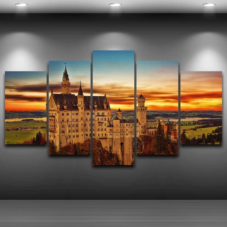 Canvas Painting Modular Unframed Picture 5 Panel New Swan Fort Wall Art Home Decoration For Living Room Modern Printing Type | Дом и сад