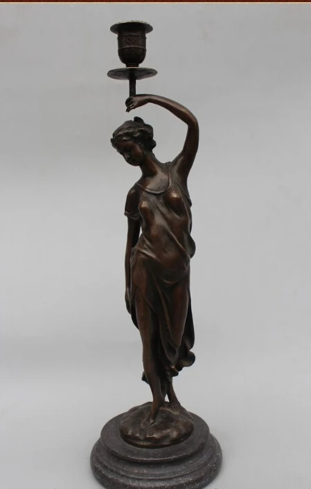 

19"Western Art Bronze Marble Belle Women Girl Candlestick candler Statue