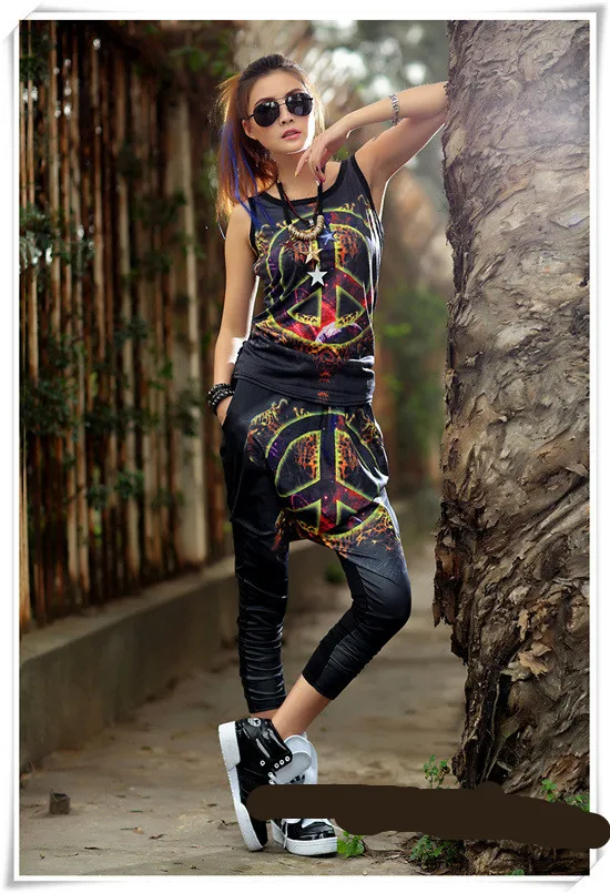 New Streetwear Women 2 Pieces Set Outfits Printed Vest Pants Sweatpants Hip Hop 2 Piece Outfits Set