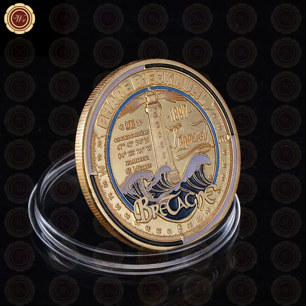 Обычная позолоченная монета Бретань морская Phare D'eckmuhl мы стоим вызов монета для сбора