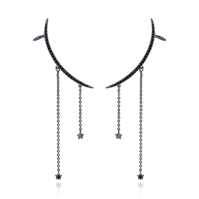 Fashion Simple Design Sweep Wrap Jet Black Cubic Zirconia Star Drops