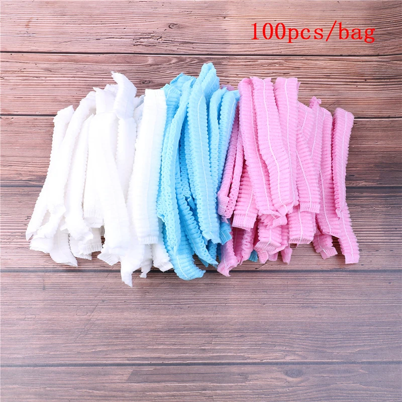 

100pcs Disposable Hair Shower Hat Net Bouffant Cap Propylene Non-Woven Head Cover Hat Salon Elastic Hat For Eyelash Tattooing