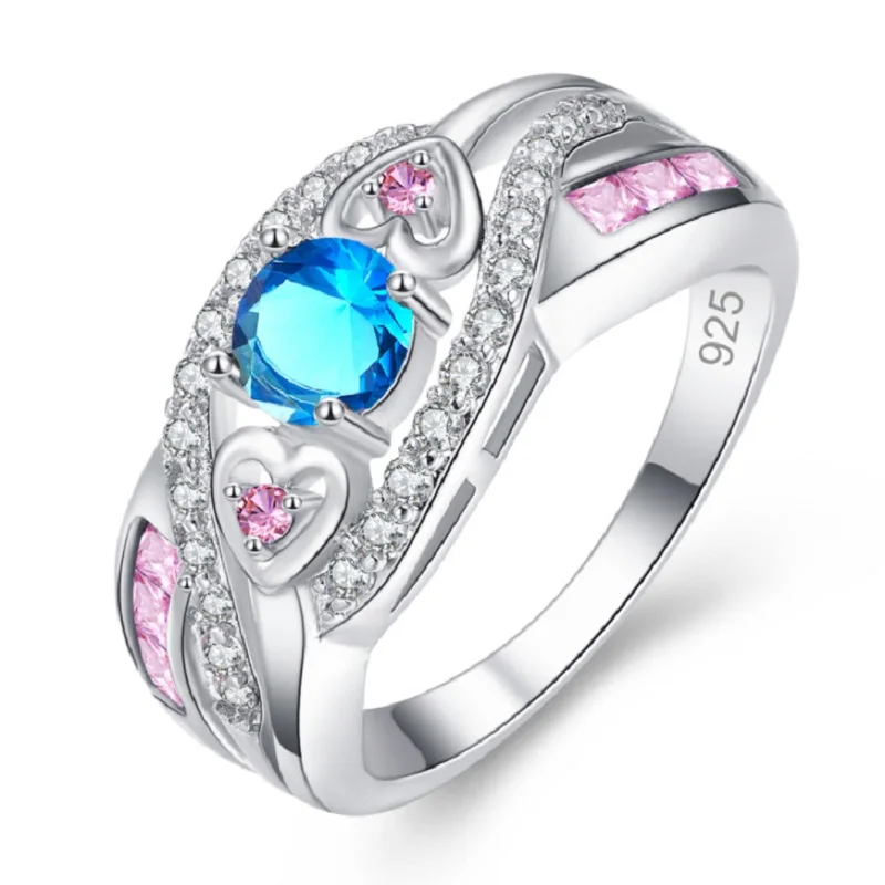 

Dropshipping Fashion Women Wedding Jewelry Oval Heart Design Multicolor & Purple White CZ Silver 925 Ring Size 6 7 8 9 10 11 12