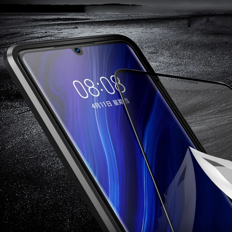 Bitingly 360 Degree Coverage Case for Huawei P30 Pro Front+Back Glass Cover for Huawei P30 Lite Aluminum Metal Magnet Phone Case