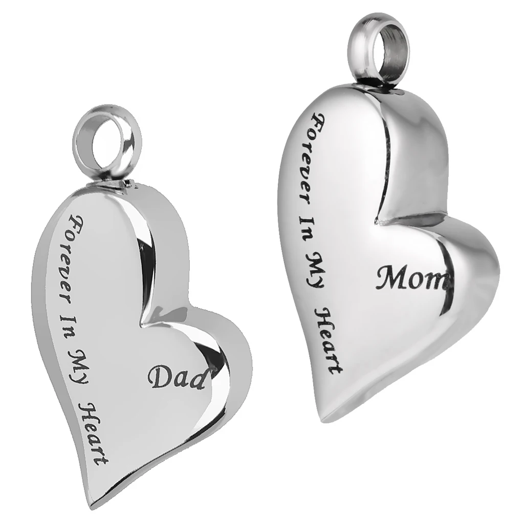 2 Pieces Stainless Steel Urn Cremation Pendant Mom / Dad Forever in My Heart