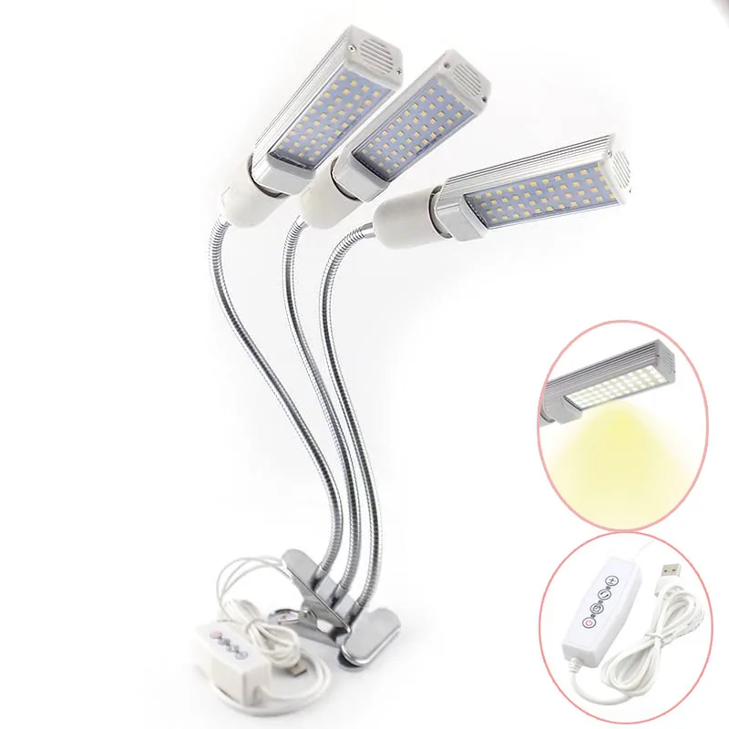 Cena Pełne spektrum 3 głowy doprowadziły rosną światła wzrostu Phyto lampa rosnące światła pokojowe rośliny nasiona cieplarnianych rośnie USB zegar klip pokój
