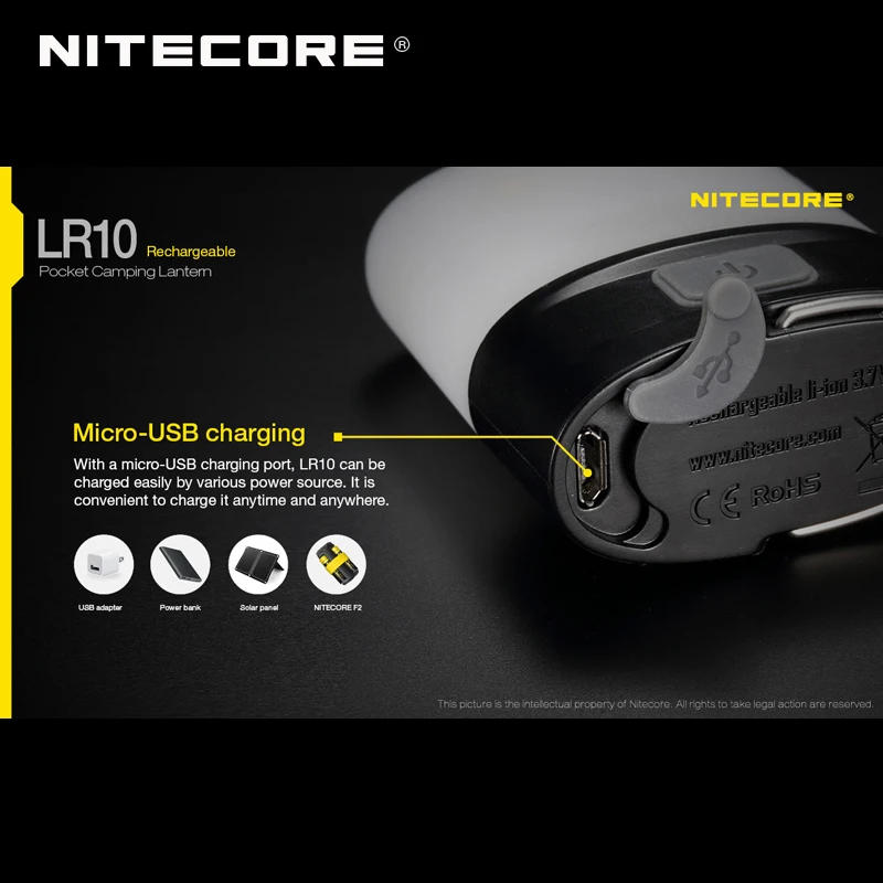 Nitecore LR10 250 люмен микро-USB Перезаряжаемый Карманный фонарь для кемпинга встроенный литий-ионный аккумулятор 1200 мАч