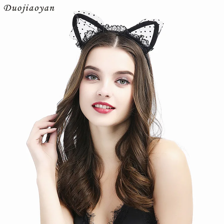 

Women 'S hairband Polka Dots Pattern Lace Decoration Hair Accessory Cross-Border New Style Women Sexy Lace down Cat Ear Hair Ban